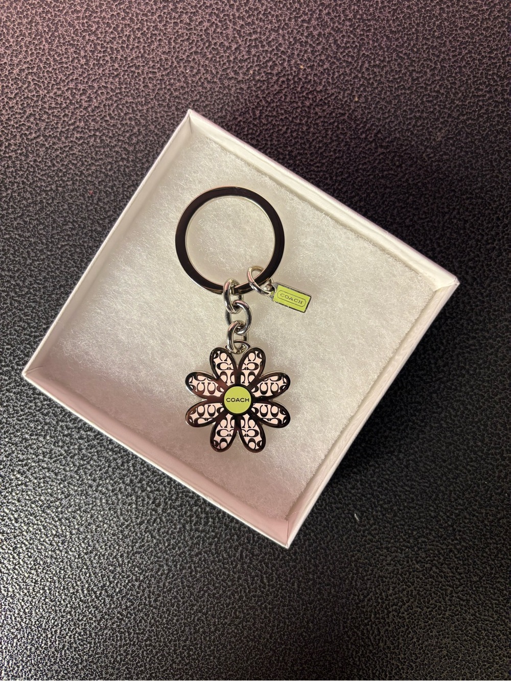 Coach Pink Floral Keyring with Lime Center and Tag